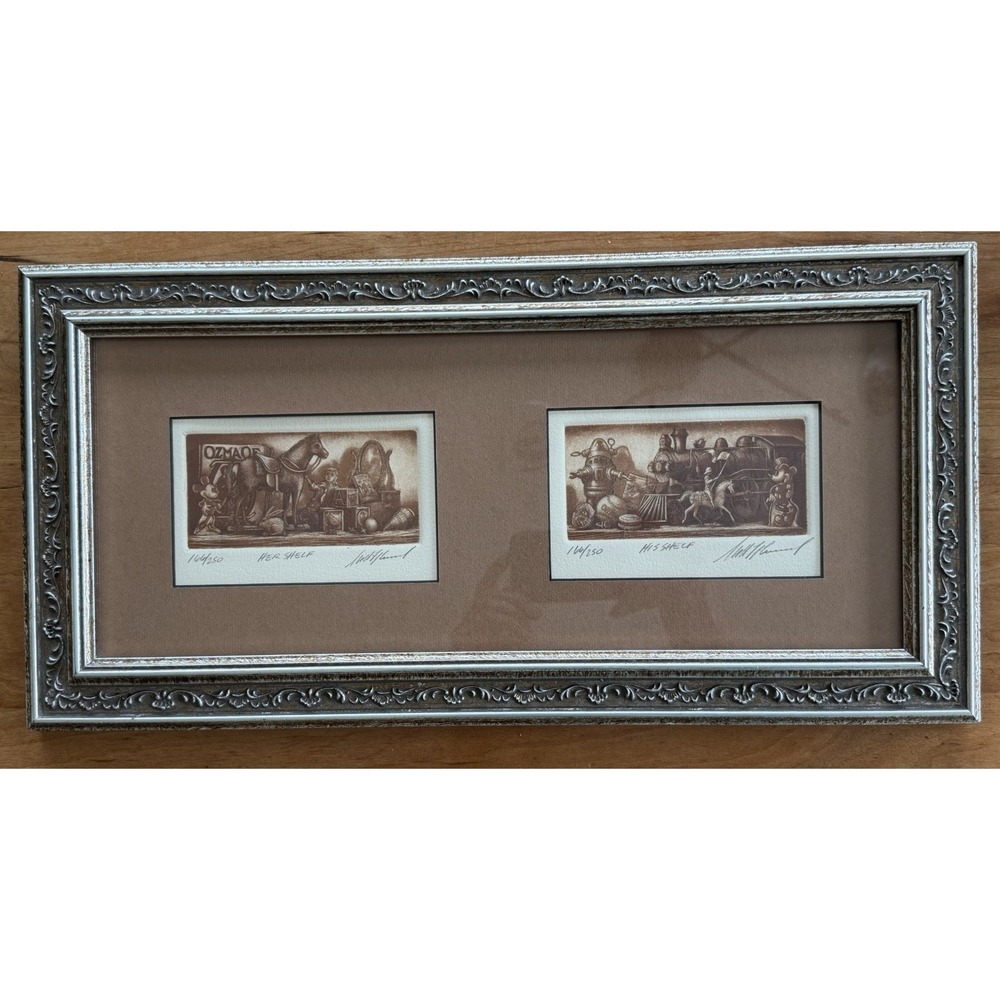 Scott Fitzgerald Disney His Her Shelf Etching Pair 166/250 Signed Framed 1983